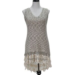 Ryu Knit Lace Hem Tunic Dress M/L Boho Sleeveless Sweater layered lace Boho